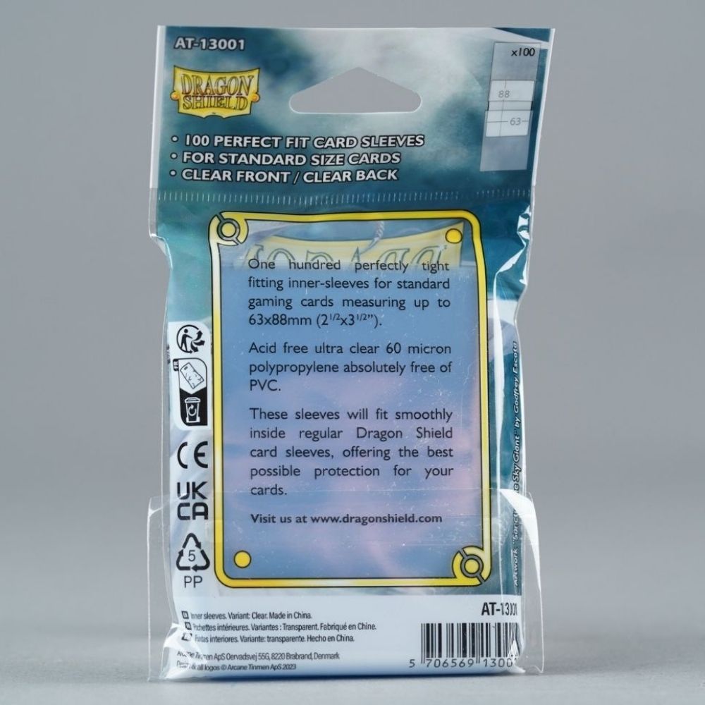 100 Dragon Shield sleeve Perfect Fit : Clear/Clear